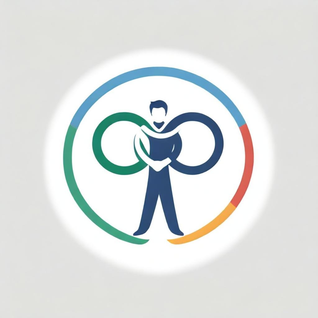 A logo depicting a heartwarming hug between a doctor and a patient under the symbolism of the Olympic rings, epitomizing the spirit of care and health triumphs.