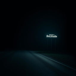 A dark road at night with no lighting, featuring a single glowing sign that reads 'Welcome to Solitude'