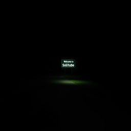 A dark road at night with no lighting, featuring a single glowing sign that reads 'Welcome to Solitude'