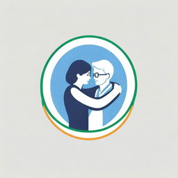 A logo depicting a heartwarming hug between a doctor and a patient under the symbolism of the Olympic rings, epitomizing the spirit of care and health triumphs.