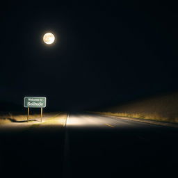 A road at night without any artificial lights, illuminated solely by the gentle glow of the moon