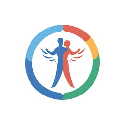 A logo illustrating a compassionate hug between a doctor and a patient, encapsulated within the Olympic rings symbolizing medical victory and unity in the spirit of the games.