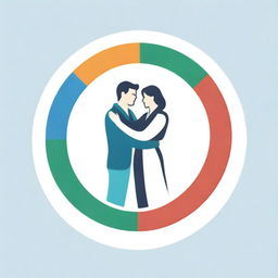 A logo illustrating a compassionate hug between a doctor and a patient, encapsulated within the Olympic rings symbolizing medical victory and unity in the spirit of the games.