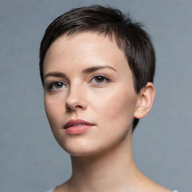 A close-up portrait of a person sporting a stylish short haircut.