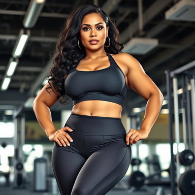 Empowering Athletic Woman in 36 24 36 Hourglass Figure at Modern Gym