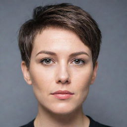 A close-up portrait of a person sporting a stylish short haircut.