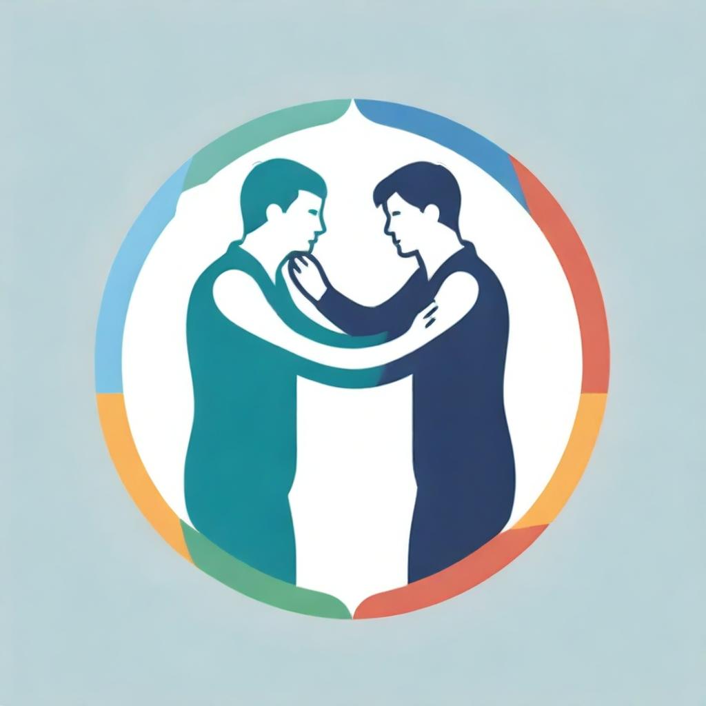 A logo illustrating a compassionate hug between a doctor and a patient, encapsulated within the Olympic rings symbolizing medical victory and unity in the spirit of the games.