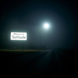 A road at night with no artificial lights, enhanced by a slight fog, illuminated solely by the soft light of the moon