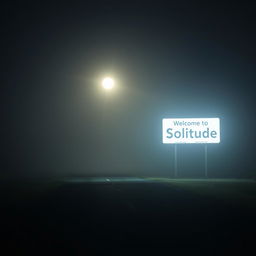 A road at night with no artificial lights, enhanced by a slight fog, illuminated solely by the soft light of the moon