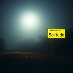 A road at night with no artificial lights, enhanced by a slight fog, illuminated solely by the soft light of the moon