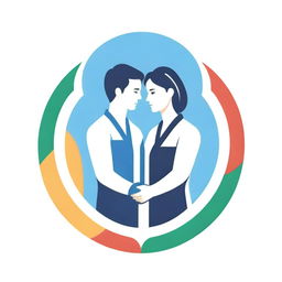 A logo illustrating a compassionate hug between a doctor and a patient, encapsulated within the Olympic rings symbolizing medical victory and unity in the spirit of the games.