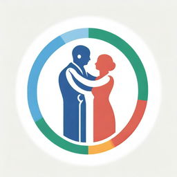 A logo illustrating a compassionate hug between a doctor and a patient, encapsulated within the Olympic rings symbolizing medical victory and unity in the spirit of the games.