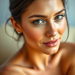 An attractive, artistic portrait of a person with captivating features, glowing skin, and a confident expression