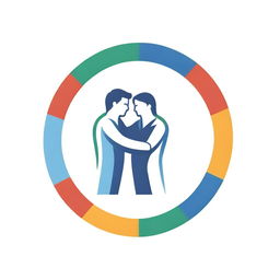 A logo illustrating a compassionate hug between a doctor and a patient, encapsulated within the Olympic rings symbolizing medical victory and unity in the spirit of the games.