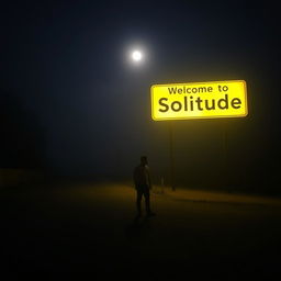 A road at night with no artificial lights, slightly foggy and illuminated by the moon