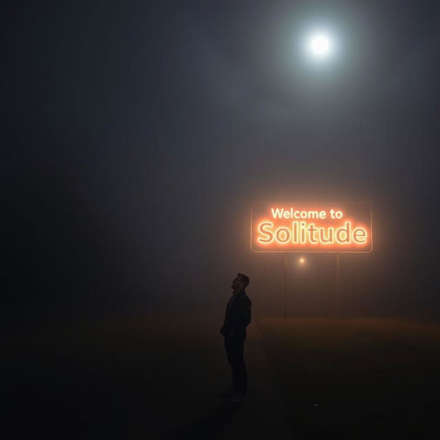 A road at night with no artificial lights, slightly foggy and illuminated by the moon