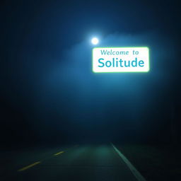 A road at night with no artificial lights, enveloped in a slight fog and illuminated only by the moon