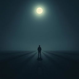 An evocative scene capturing the feeling of loneliness, with a solitary figure standing on a deserted road under the moonlight