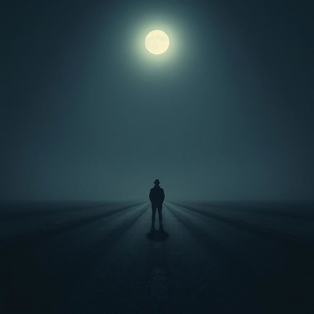 An evocative scene capturing the feeling of loneliness, with a solitary figure standing on a deserted road under the moonlight