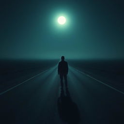 An evocative scene capturing the feeling of loneliness, with a solitary figure standing on a deserted road under the moonlight