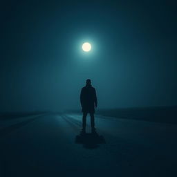 An evocative scene capturing the feeling of loneliness, with a solitary figure standing on a deserted road under the moonlight