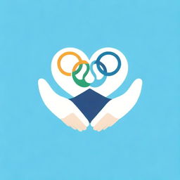 A logo incorporating the Olympic rings, a handshake symbolizing agreement, and healthcare icons to denote quality medical care in the spirit of the Olympics.