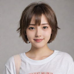 A cute 18-year-old anime girl with short hair, expressing her youthful charm and lively personality.