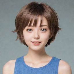 A cute 18-year-old anime girl with short hair, expressing her youthful charm and lively personality.