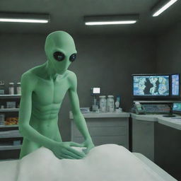 Medic alien from Ben 10, providing healthcare in an advanced alien laboratory