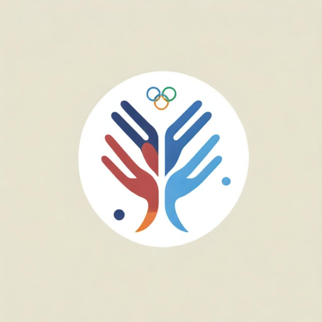 An Olympic-themed logo featuring hands gently touching, along with healthcare symbols, to signify the delicate, quality care provided in conjunction with the Olympic spirit.