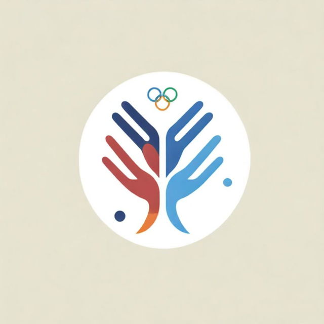 An Olympic-themed logo featuring hands gently touching, along with healthcare symbols, to signify the delicate, quality care provided in conjunction with the Olympic spirit.