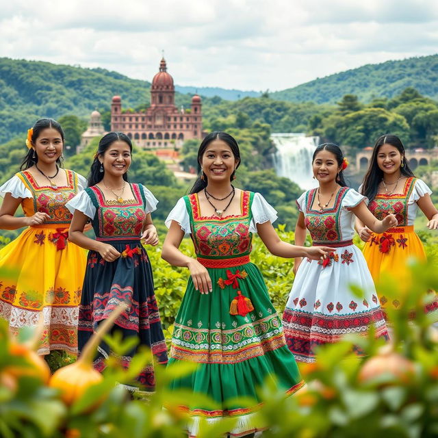 A vibrant and colorful scene showcasing the essence of Paraguay and its women