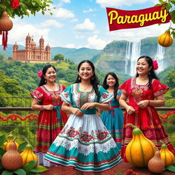 A vibrant and colorful scene showcasing the essence of Paraguay and its women