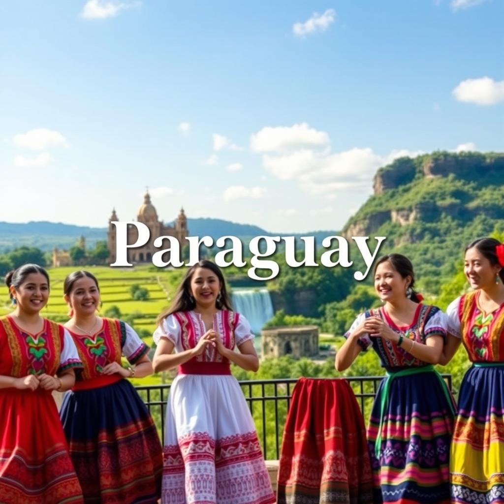 A vibrant and colorful scene designed as an ideal YouTube video thumbnail, showcasing the essence of Paraguay and its women