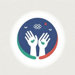 An Olympic-themed logo featuring hands gently touching, along with healthcare symbols, to signify the delicate, quality care provided in conjunction with the Olympic spirit.