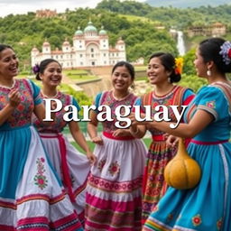 A vibrant and colorful scene designed as an ideal YouTube video thumbnail, showcasing the essence of Paraguay and its women