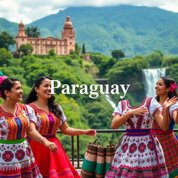 A vibrant and colorful scene designed as an ideal YouTube video thumbnail, showcasing the essence of Paraguay and its women