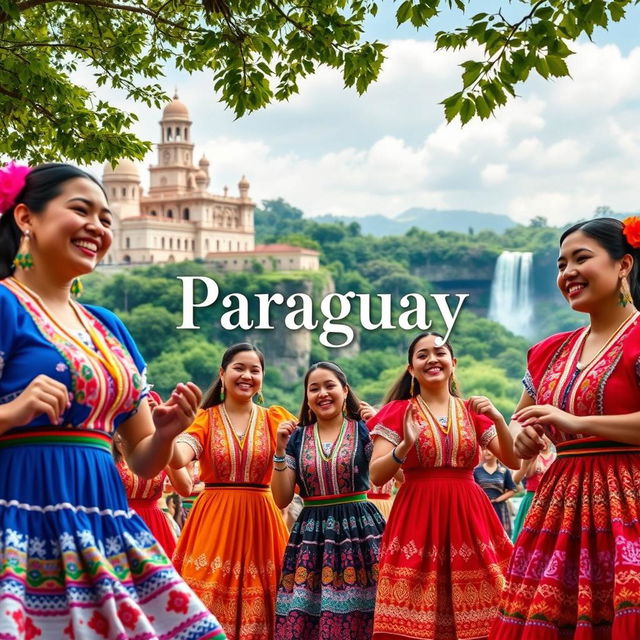 A vibrant and colorful scene designed as an ideal YouTube video thumbnail, showcasing the essence of Paraguay and its women