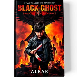 A dramatic book cover featuring a 12-year-old boy named Rafi with a European-Indonesian appearance, standing defiantly amidst raging flames