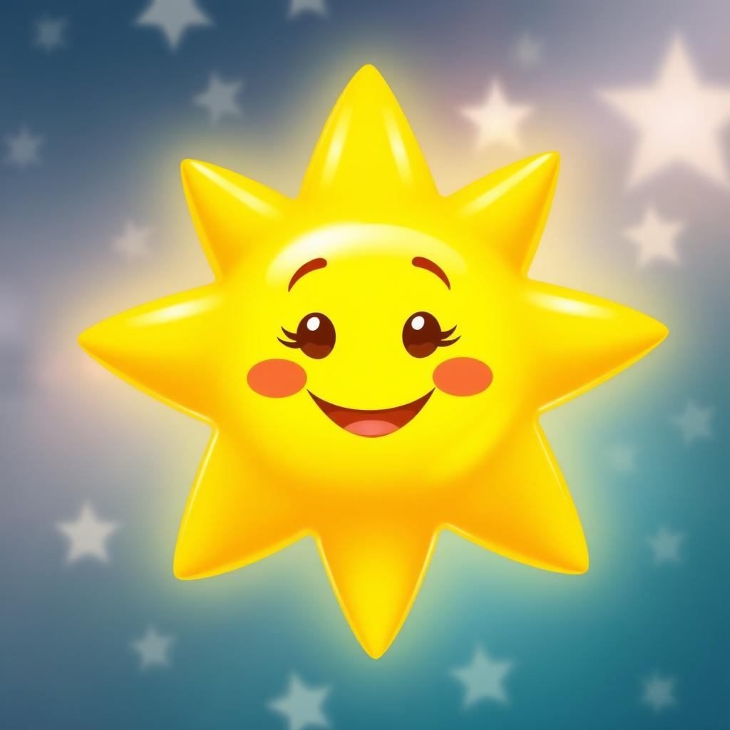 A bright and cheerful yellow star with a cute, smiling face at its center