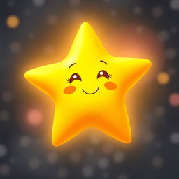 A bright and cheerful yellow star with a cute, smiling face at its center