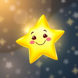 A bright and cheerful yellow star with a cute, smiling face at its center