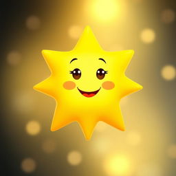 A bright and cheerful yellow star with a cute, smiling face at its center