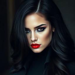 A vampire woman with features that blend Eiza Gonzalez and Isabelle Lightwood, showcasing her distinct beauty and elegance