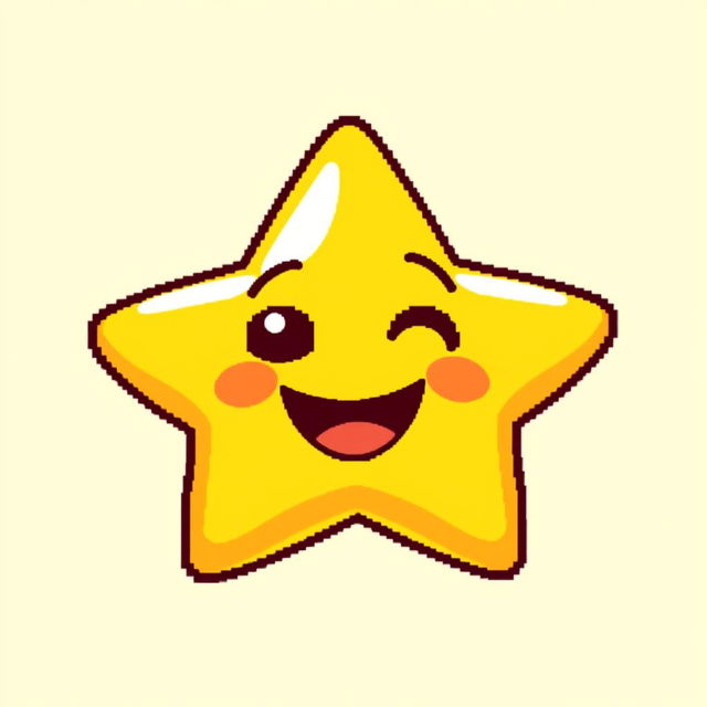 A charming yellow pixelated star with a cute, smiling face