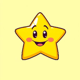 A charming yellow pixelated star with a cute, smiling face