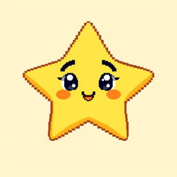 A charming yellow pixelated star with a cute, smiling face