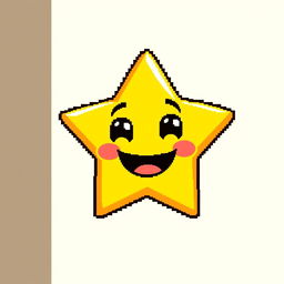 A charming yellow pixelated star with a cute, smiling face