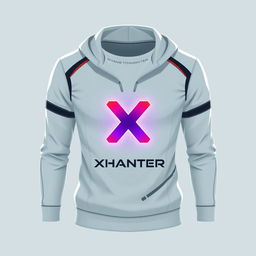 Design a stylish and modern piece of clothing featuring the Xhanter logo prominently displayed