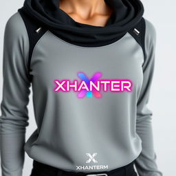 Design a stylish and modern piece of clothing featuring the Xhanter logo prominently displayed